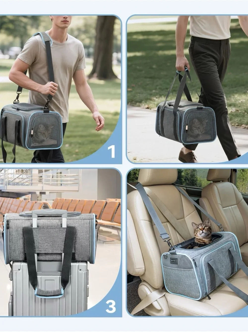 GRAY EXPANDABLE PET CARRIER WITH REMOVABLE LINING SOFT